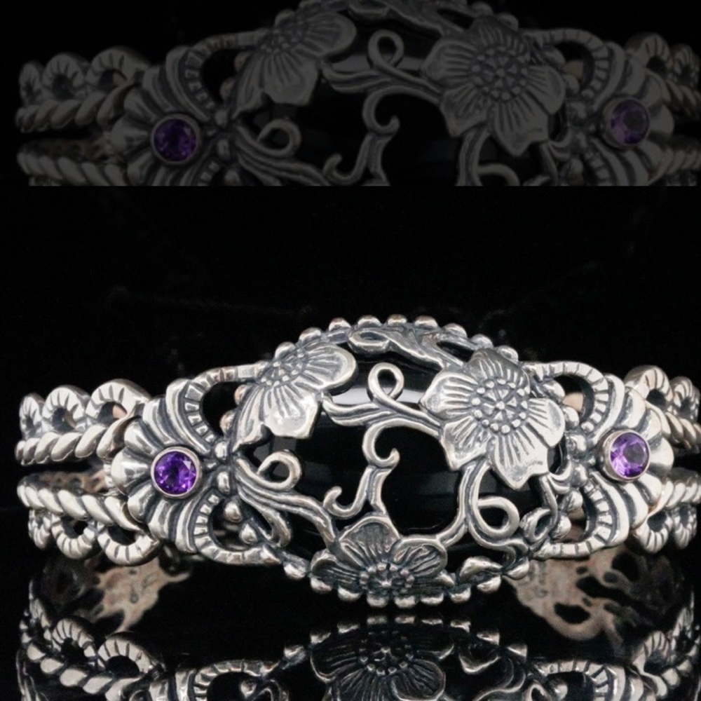 Carolyn Pollack Sterling, Onyx‎ and Amethyst Bracelet